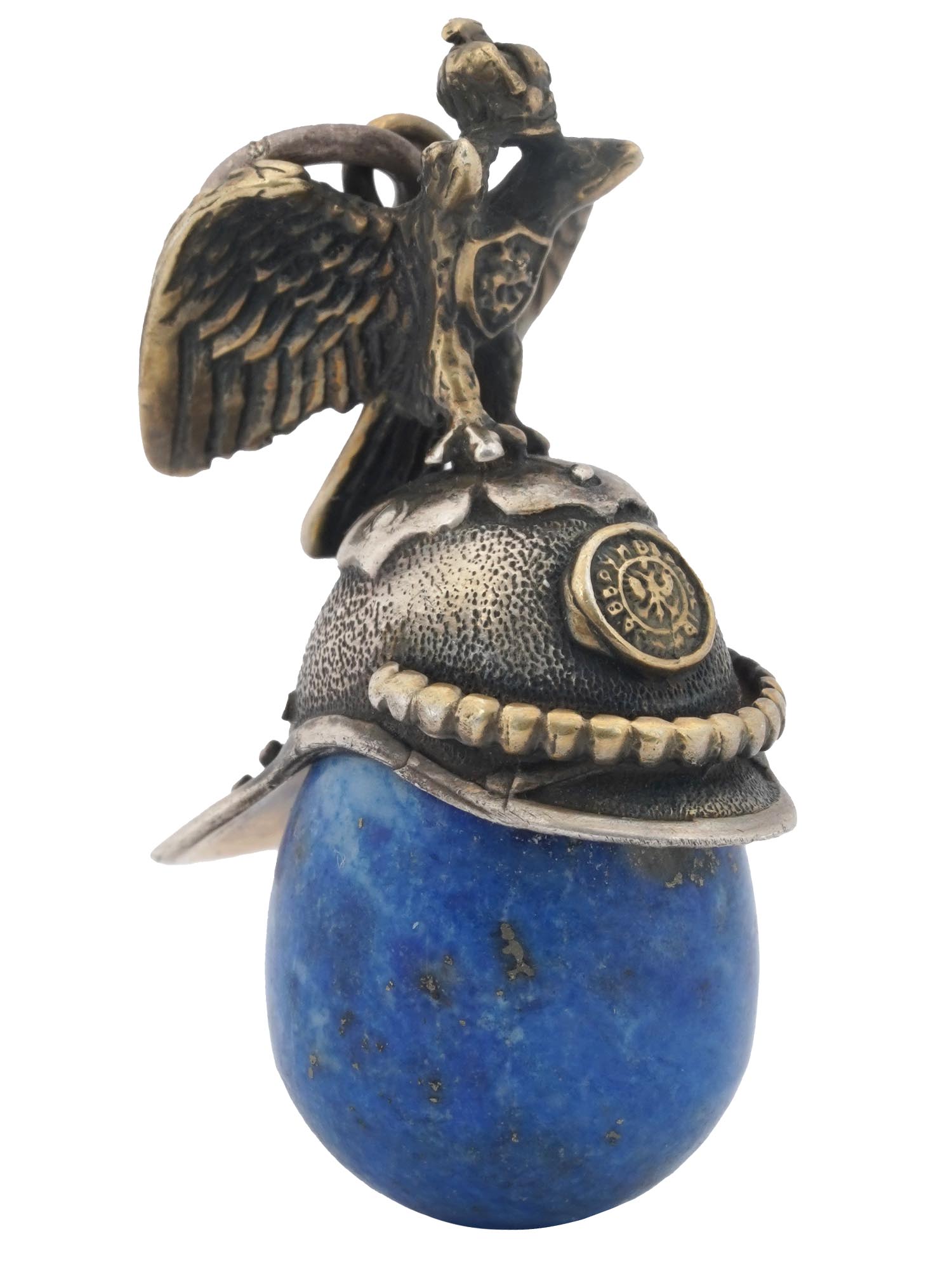 RUSSIAN SILVER LAPIS LAZULI CARVED EGG PENDANT